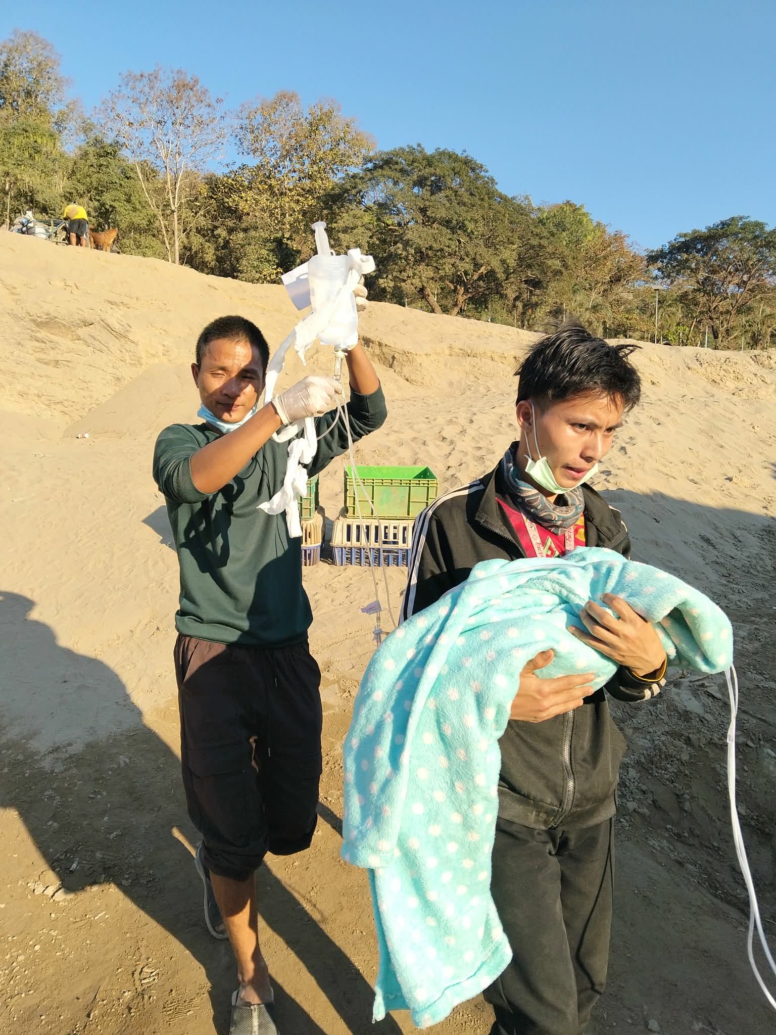 Patient being transported across the border